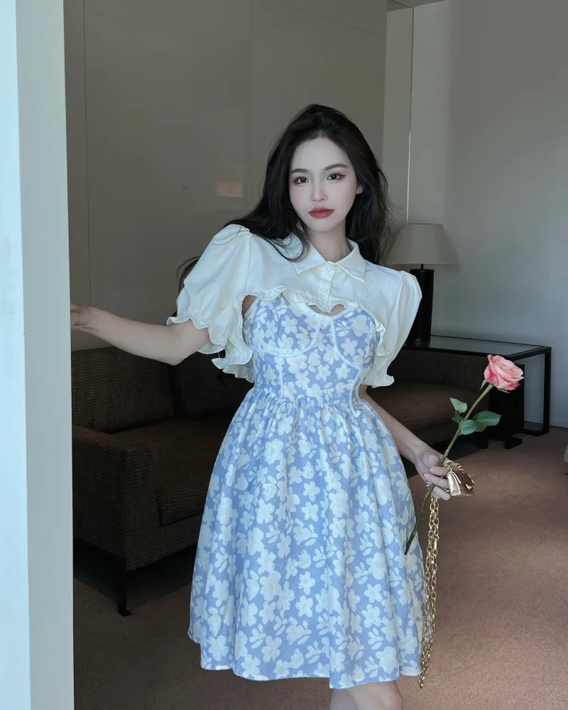 

Цельнокроеное женское платье с V-образным вырезом и кулиской, модные корейские мини-платья с коротким рукавом и оборками на подоле для женщи...