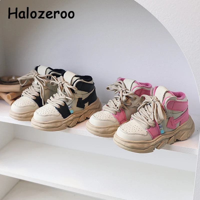 

Winter Kids Casual Sneakers Baby Girls High Top Genuine Leather Shoes Children Brand Sport Sneakers Boys Chunky Sneakers Trainer