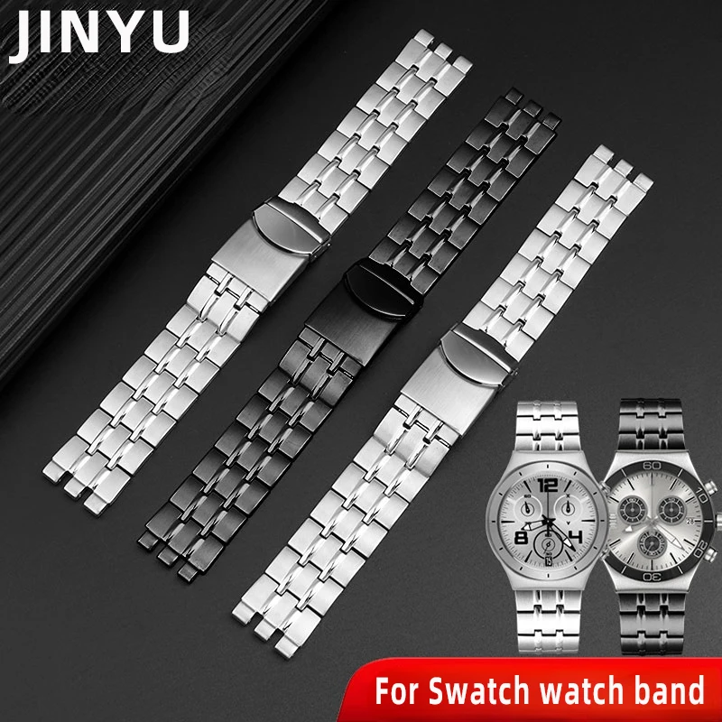 

High quality new style For Swatch Men's black steel watch Metal strap YVS451 YVS435 YCS443G watchband accessories 19mm 21mm