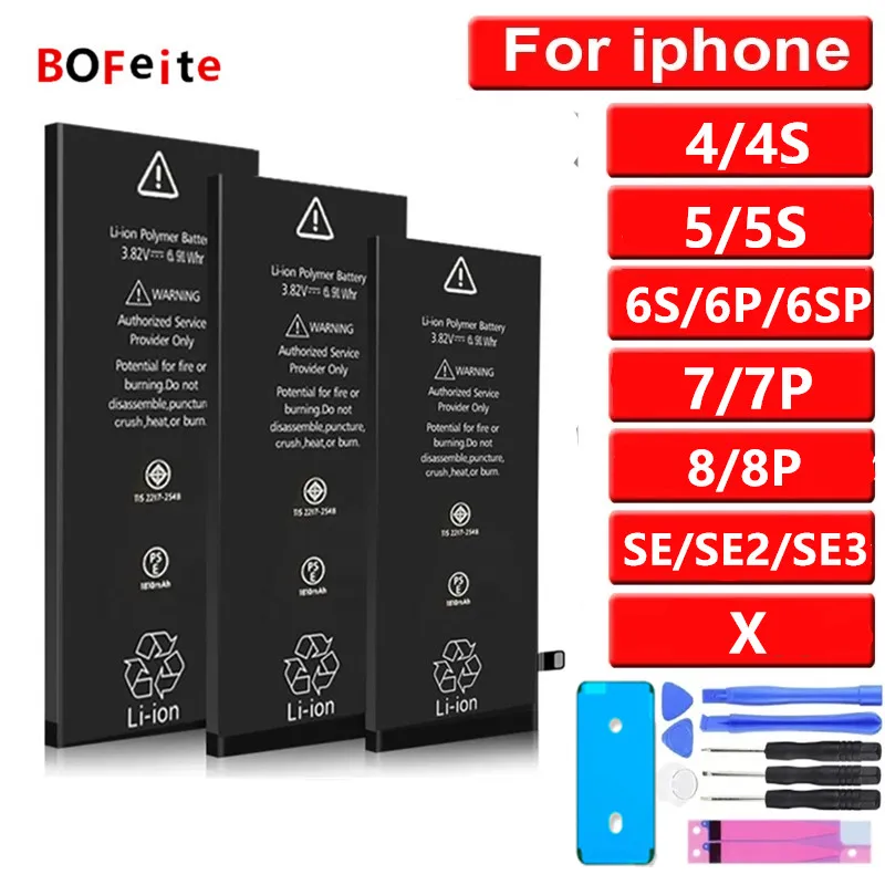 

Original Brand New Battery For iPhone SE 2020 4 4S 5S 6 6s 6p 6sp 7 7p 8 Plus X Bateria For Apple With Tools