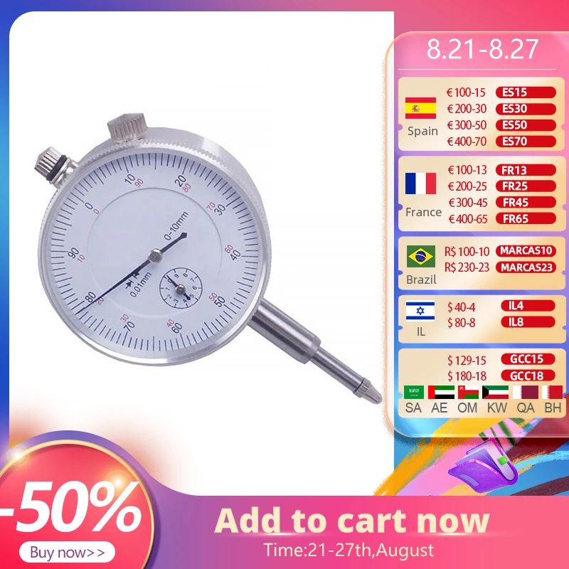 Микрометр ALLSOME HT1605, измерительный прибор с круглым циферблатом, 10/0, 01 мм