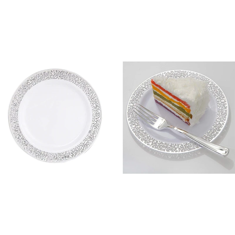 

Одноразовые серебряные тарелки, пластиковые тарелки для вечерние Ринок и домашнего использования, золотые кружевные тарелки, десертные та...