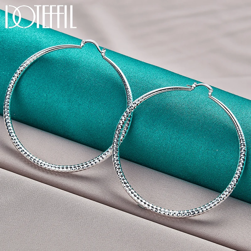 

DOTEFFIL 925 Sterling Silver Big Circle 50mm Grain Hoop Earring For Woman Fashion Party Wedding Engagement Party Jewelry