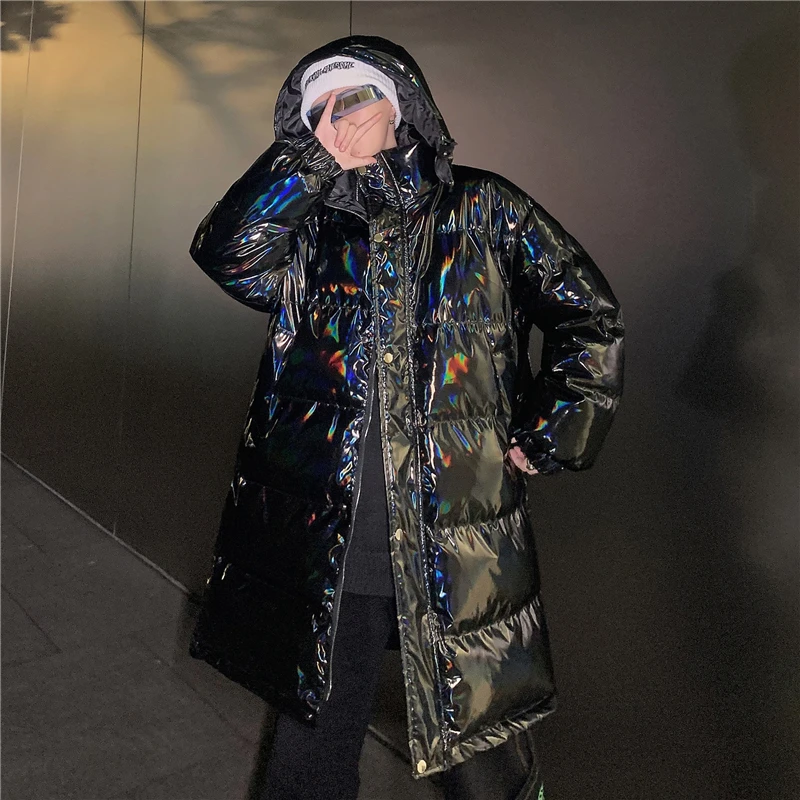 Thick Long Puffer Jacket for Men Winter Fashion Trends Warm Clothing Teens Colorful Reflective Padded Coat Streetwear with Wings