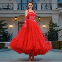 xijun gorgeous red tiered ruffles prom dresses pleat ruched spaghetti strap dubai women evening dress formal party gown 2022