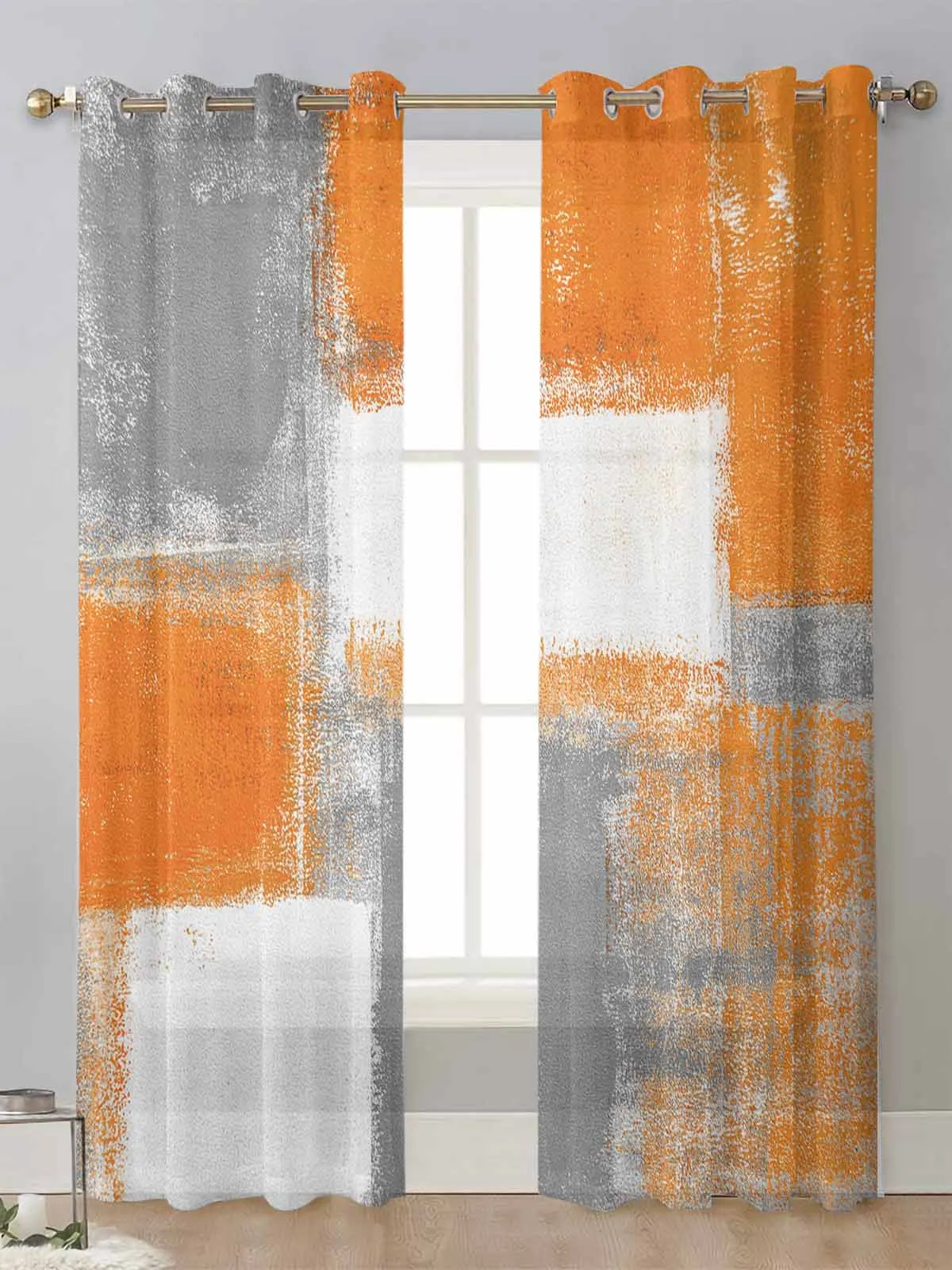 

Oil Painting Abstract Geometric Orange Sheer Curtains For Living Room Window Voile Tulle Curtain Cortinas Drapes Home Decor