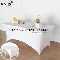 white rectangle stretch spandex table cover tablecloth lycra long bar table cloth for hotel event party wedding decoration