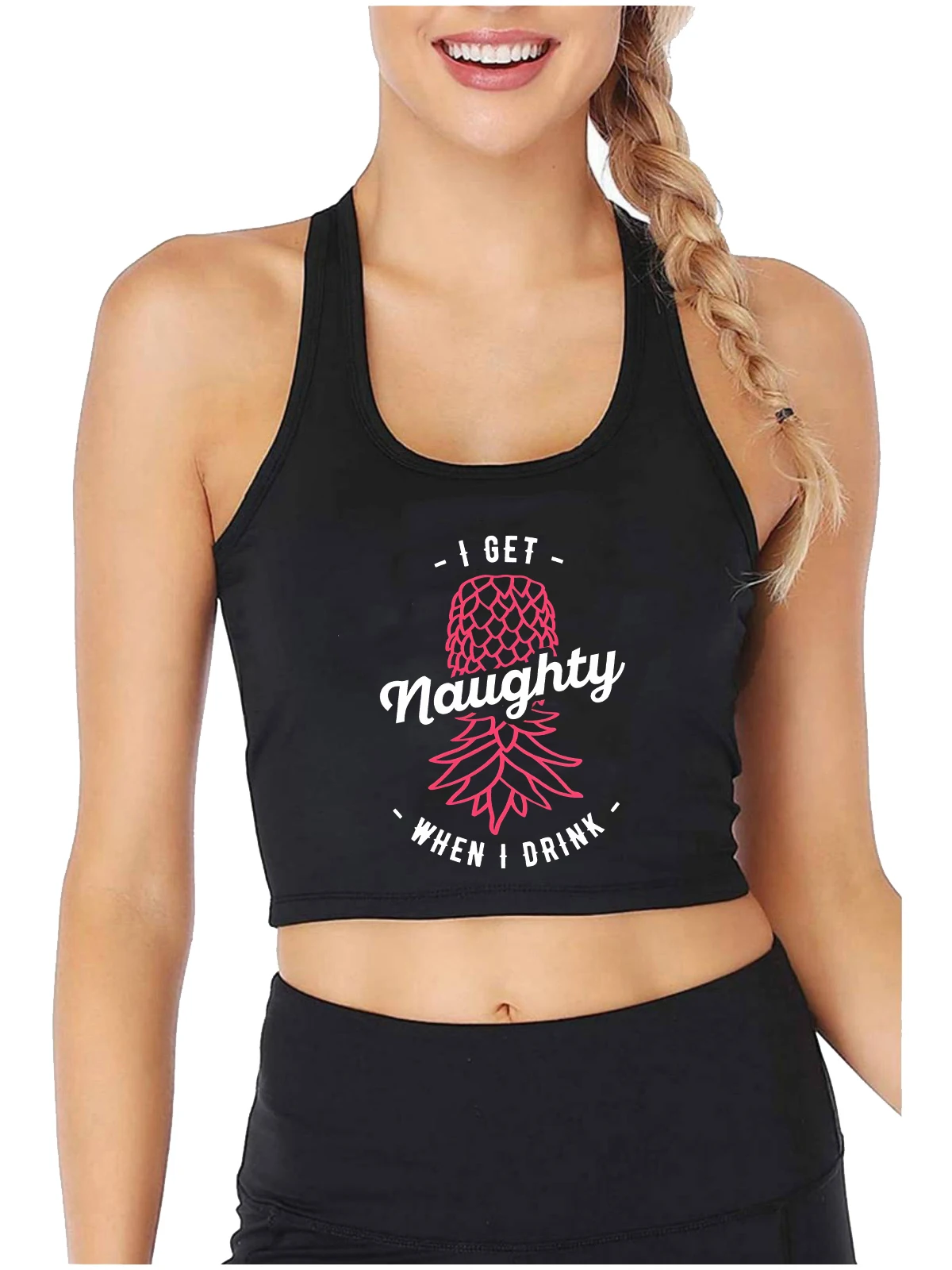 Кроп-топ с надписью I Get Naughty When Drink