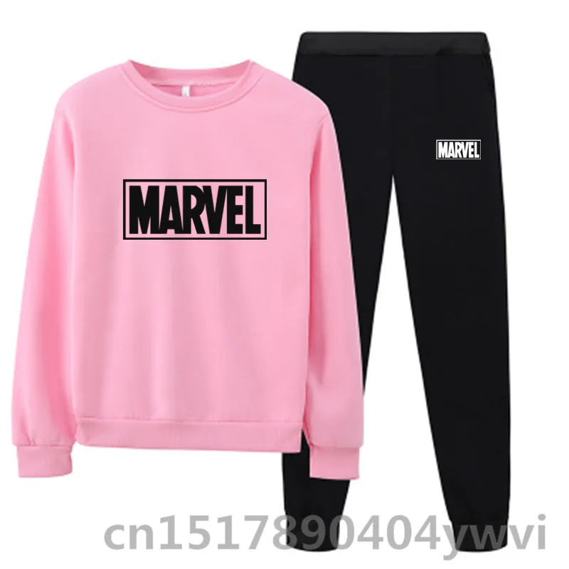 Marvel Women Tracksuit Sweatshirt Sets Casual Fleece Hoodies Pants Two Piece Set Pullover Sport Suits Sportswear Suit Clothing