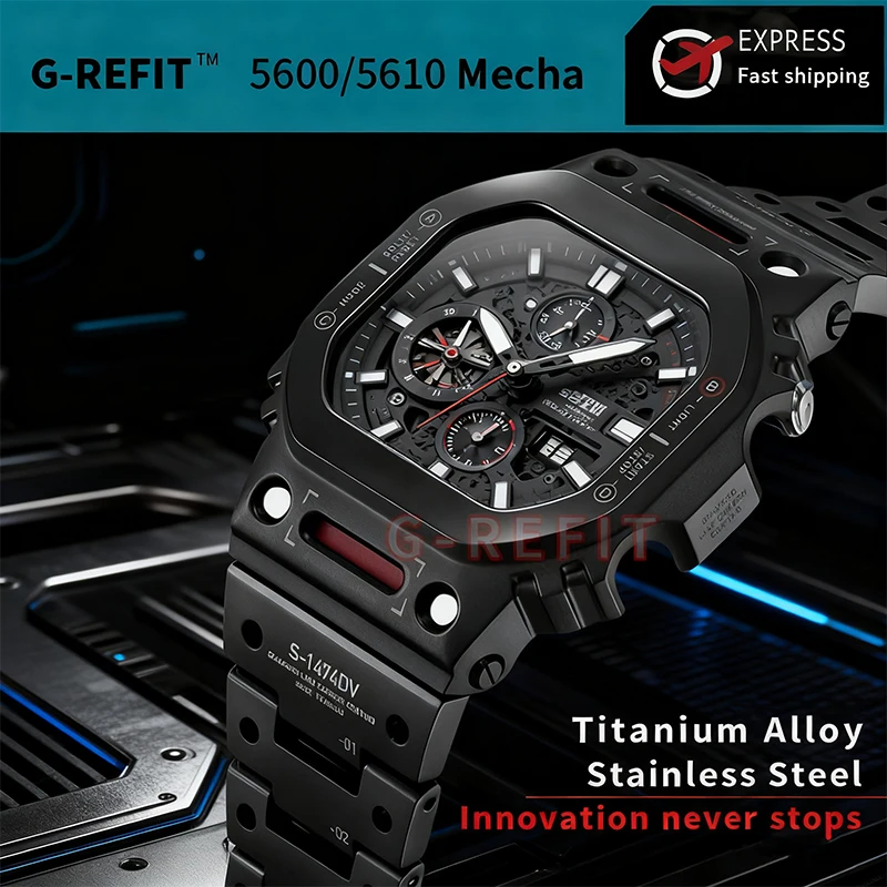Фото Робот G-Refit Mech Style DW5600 GWB5600 G5600E Титан GWM5610 Корпус для часов из нержавеющей стали с металлическим безелем GMWB5000 MechWarrior №1