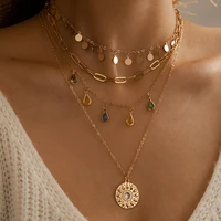 fashion round water drop multilayer necklace for women choker vintage pendant chain heart moon star wedding party jewelry gift
