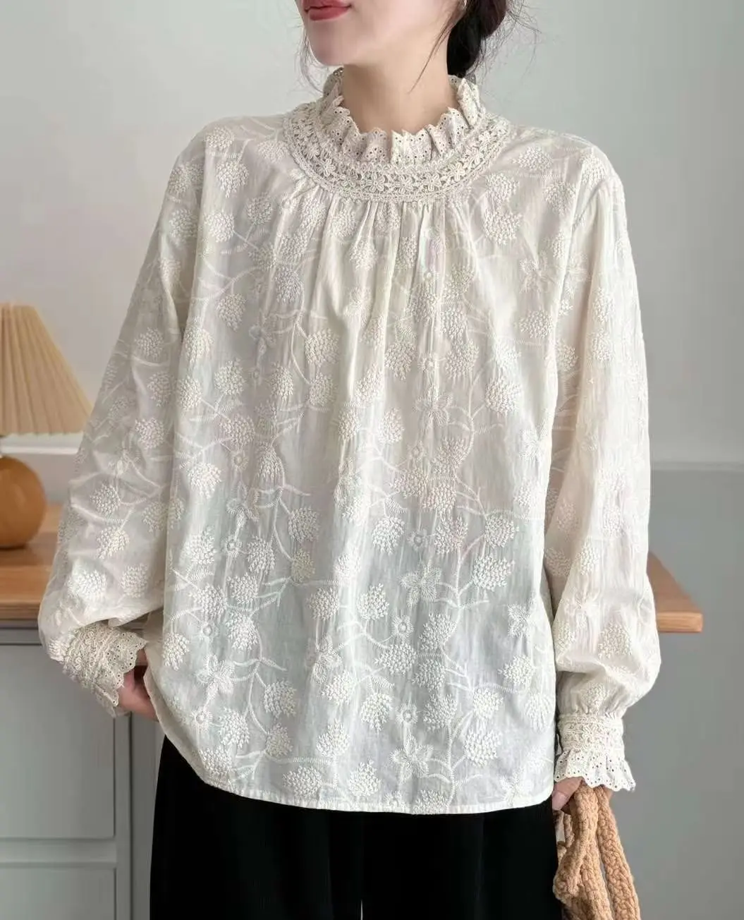Стиль Mori для девочек милые хлопковые кружевные рубашки с длинными рукавами и