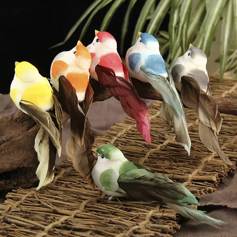 

NEW2022 12pcs/lot Simulation Bird Garden Ornament Crafts Colorful Artificial Birds Feather with Clips Iron Wire Yard Decoration