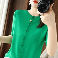 summer new thin ice silk short sleeved knitted cardigan womens two sided air conditioned shirt temperament top short loose coat