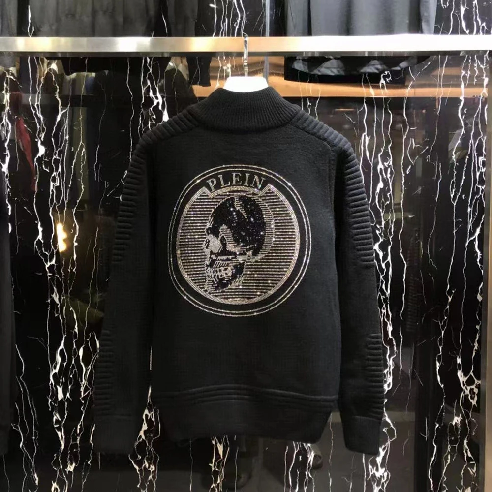 

2023 Men Sweater Pure Cotton Skull with Diamond Italian Fashion Knitwear Thick Cardigan Coat High Quality hip hop Winter autumn
