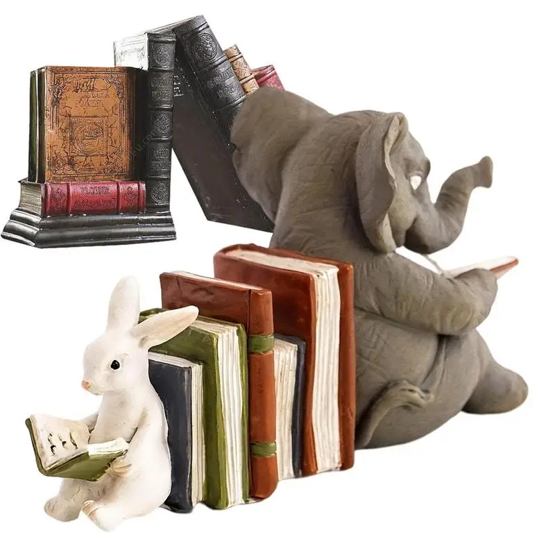 

Искусственная скульптура животных, украшение для стола, слоны, Декор, полимерный слон, кролик, книга для чтения, садовая статуэтка, статуэтка