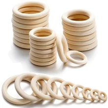 Unfinished Solid Wooden Rings 20-70MM Natural Wood Rings for Macrame DIY Crafts Wood Hoops Ornaments Connectors Jewelry Making
