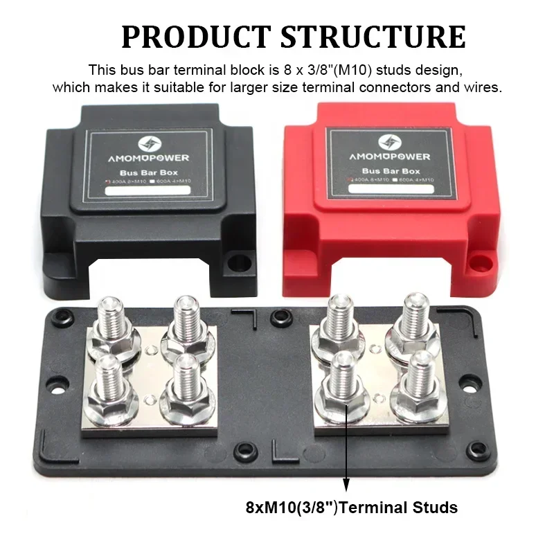 Dual Modular Tinned Heavy Duty Copper Busbar M8/M10 400A 48VDC Stud for Solar Power Distribution Fuse Components