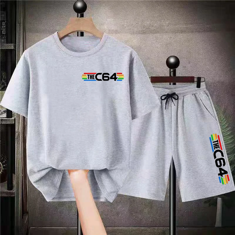 

Commodore 64 Short Sets Fashion Grey Loose Unisex T-shirt Shorts Black Cotton Summer Tee 2 Piece Sets Men Women Outfits Big Size