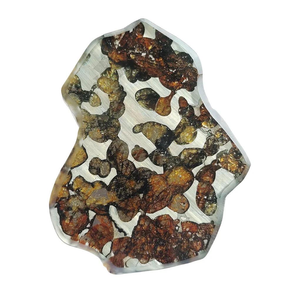 

21.3g Seymchan Pallasite Natural Meteorite Material Sliced Olive Meteorite Slices Specimen Collection - QA241