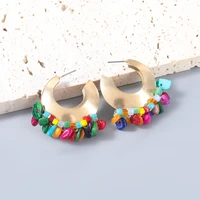 boho red gravel drop earrings vintage green gravel c type drop earrings colorful jewelry womens earrings