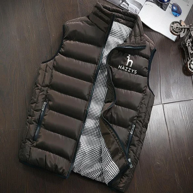 New HAZZYS high-quality men's winter thermal jacket windproof vest jacket fashion trend thickened cotton-padded jacket