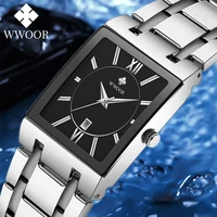 men watches wwoor fashion top brand luxury square waterproof quartz wrist watch stainless steel date clock men relogio masculino