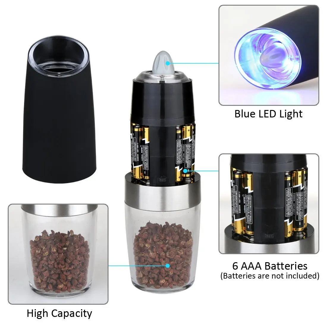 Electric Salt and Pepper Grinders Automatic Spice Mill Seasoning Kitchen Tools Grinding Gadget Sets for Cooking BBQ |