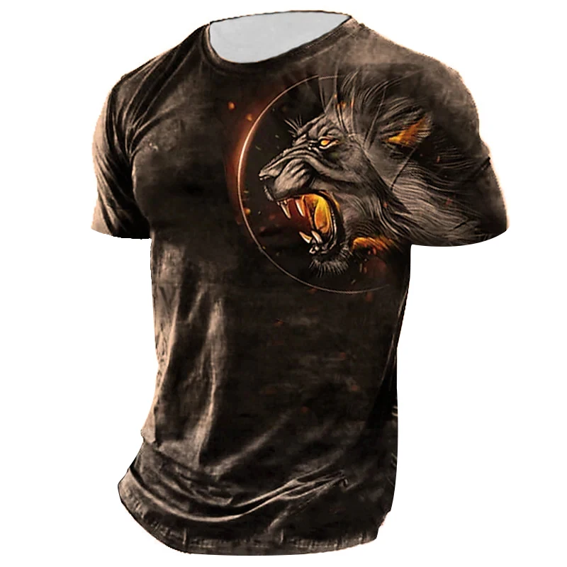 

3D Men's T-Shirt Lion Print Fashion Round Neck Short Sleeve Streetwear Hip Hop Trend Men's Summer T Shirt Top Camisa