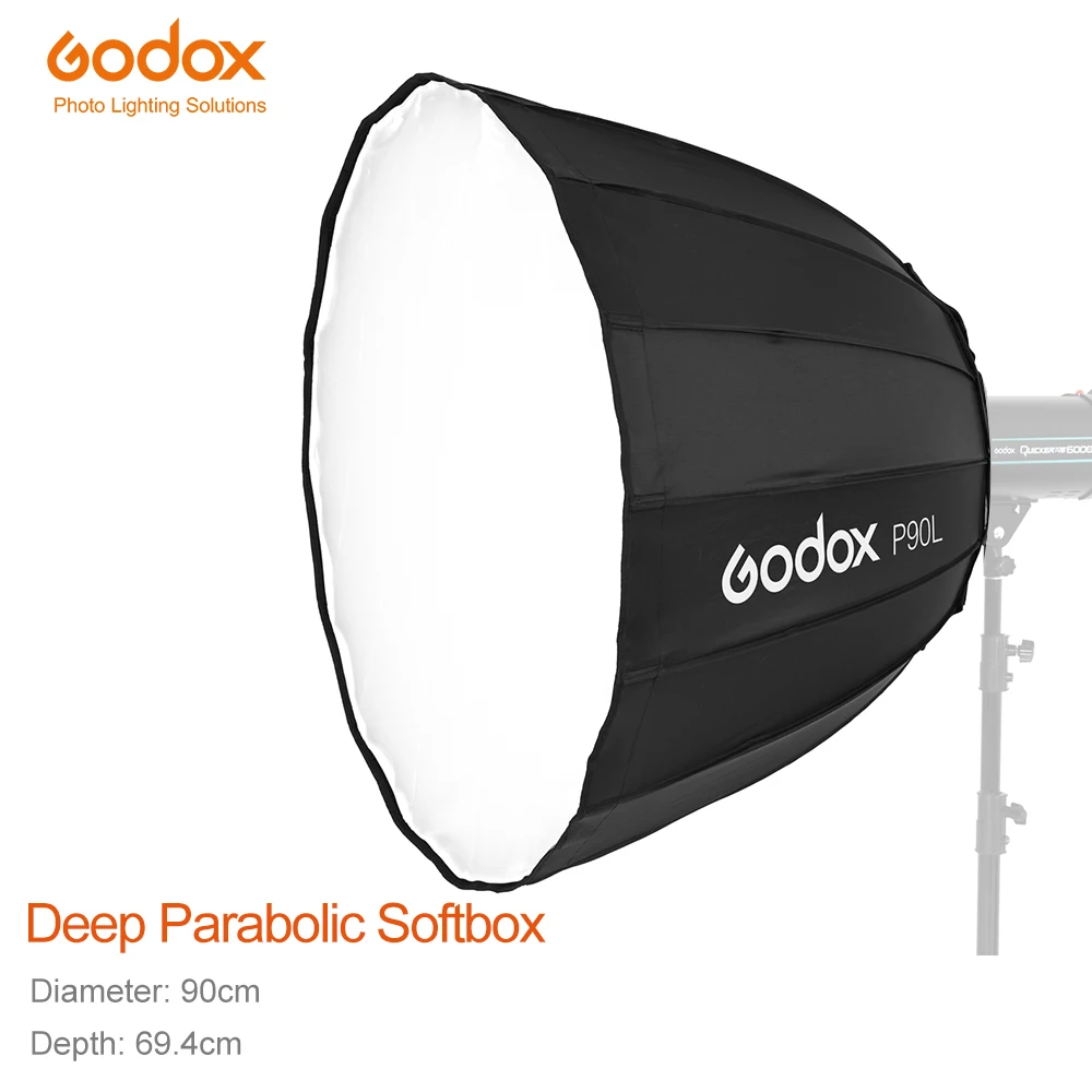 

Godox Deep параболический софтбокс с креплением Bowens P90L 90 см 35 дюймов для студийной вспышки Speedlite Отражатель софтбокс для фотостудии