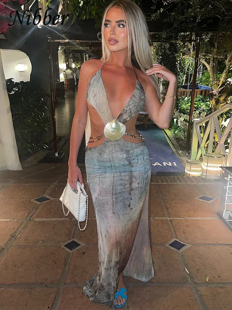 BWQ жемчужное платье с лямкой на шее женское летний тренд открытой спиной без