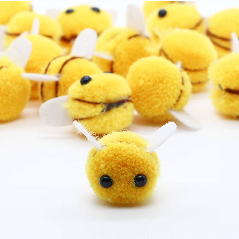 

20Pcs/Bag Wool Felt Bumblebee Bee Festival Stuffed Plush Animals Balls For Kids Hair Gift Clothing Accessories Craft Home Decor