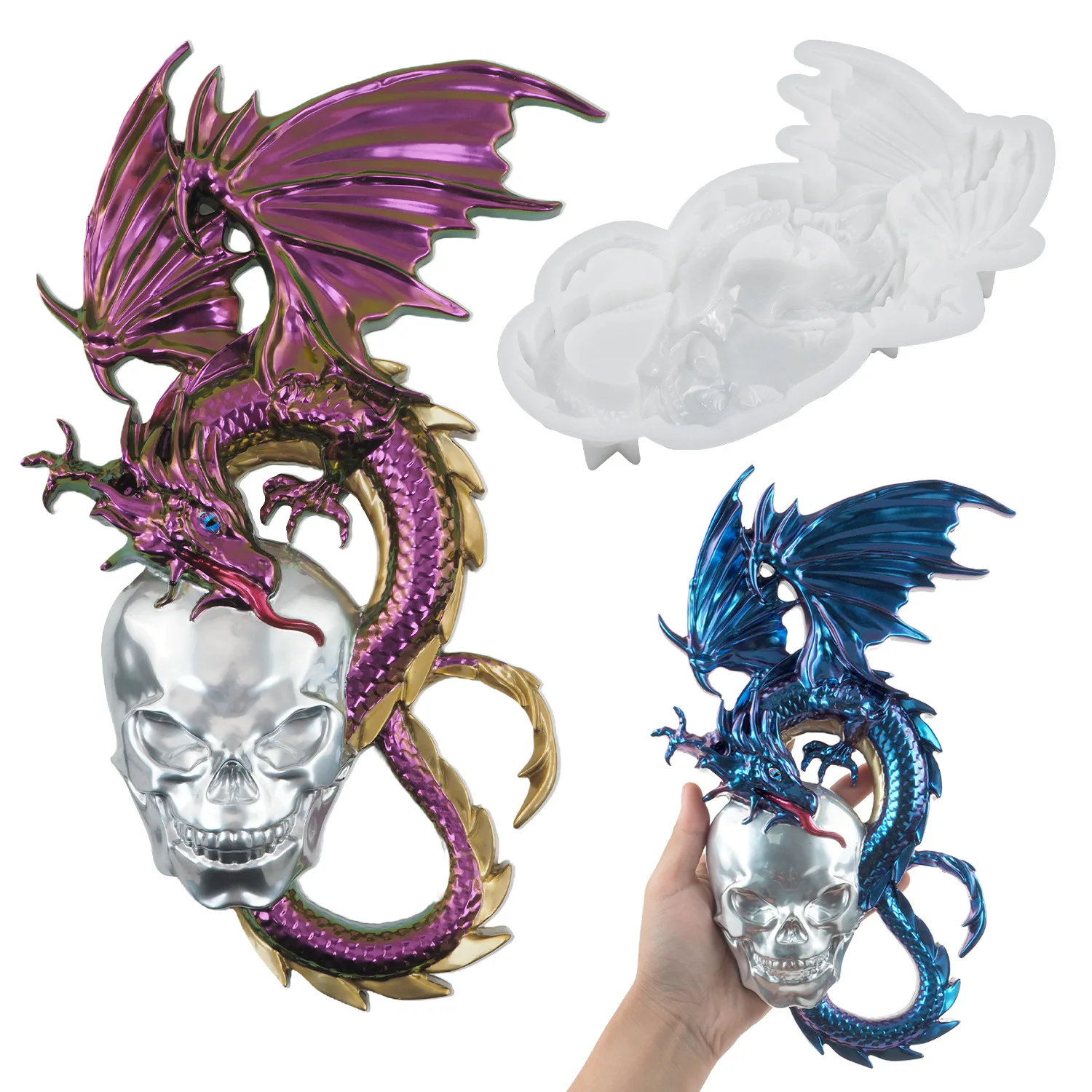 

DIY Crystal Epoxy Resin Dragon Skull Western Halloween Wall Decoration Mirror Silicone Mold new 2023