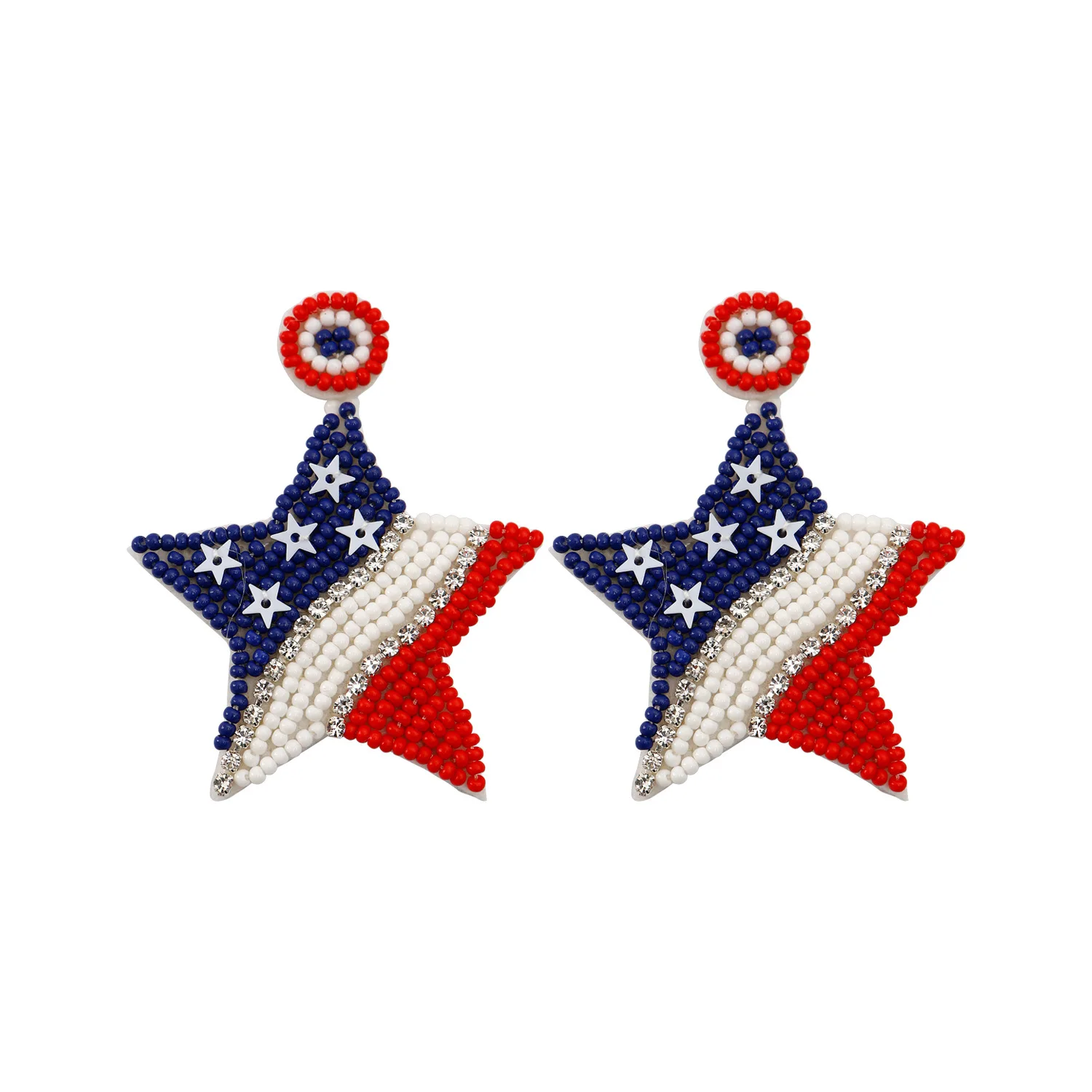 KMOKN Vintage National Style American Independence Day Earrings Handwoven Finished Red Blue White Pentagram Tassel Earrings