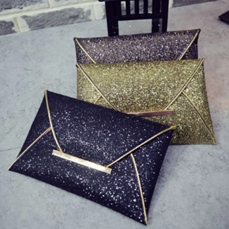 

Women Evening Bag Pouch Sequins Envelope Black Handbag Sparkling Party Bag Solid Wedding Day Clutches Gold Purses 2022
