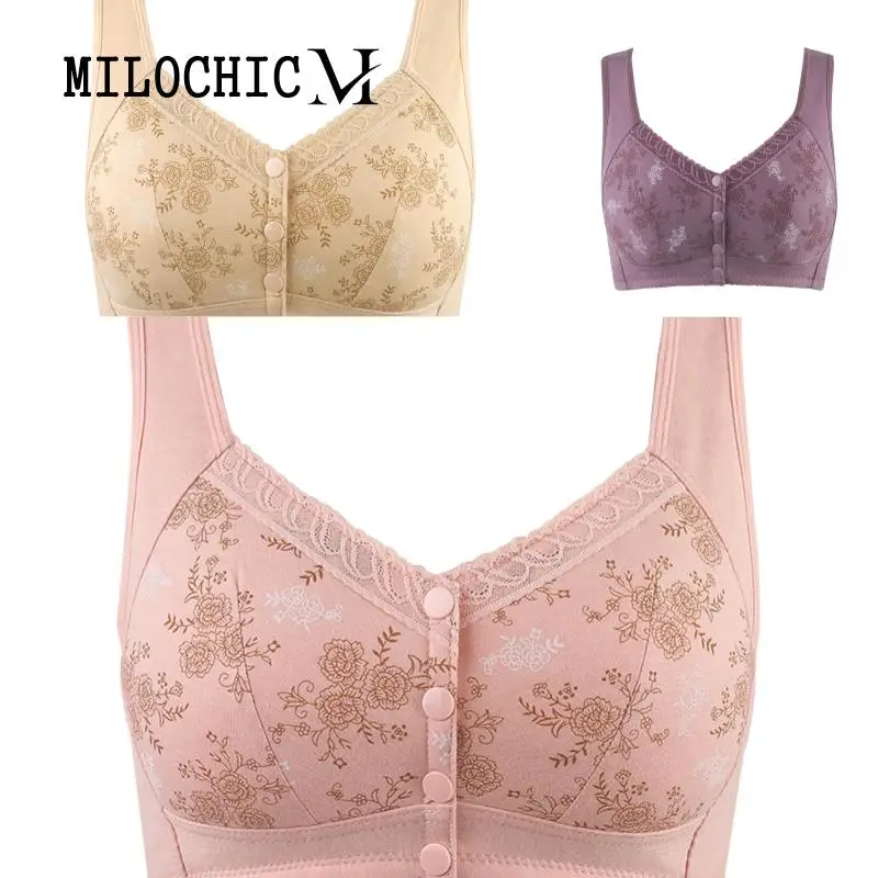 

Women Plus Size Bras Wireless Button Front Bra High Support Full Coverage Comfy Padding Breathable Easy Close Underwear