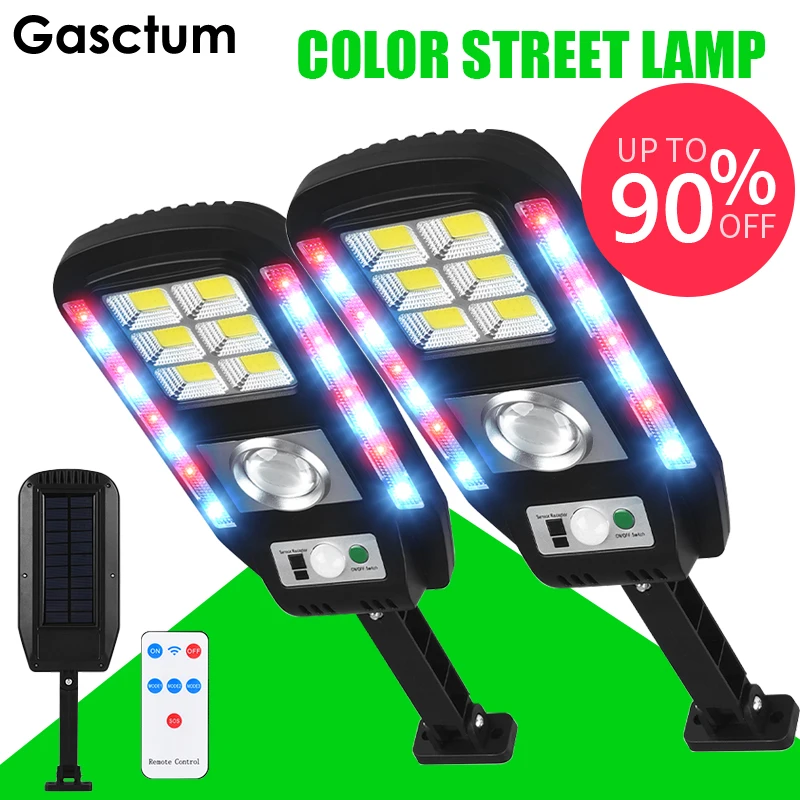 

1/2PCS 8000W Solar Street Light Outdoor LED Garden Lamp Wall Light Waterproof Solar Red Blue Warning Remote Human Body Induction