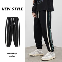 side stripe sweatpants mens loose casual pants contrast color jogging pants men drawstring waist pencil pants streetwear