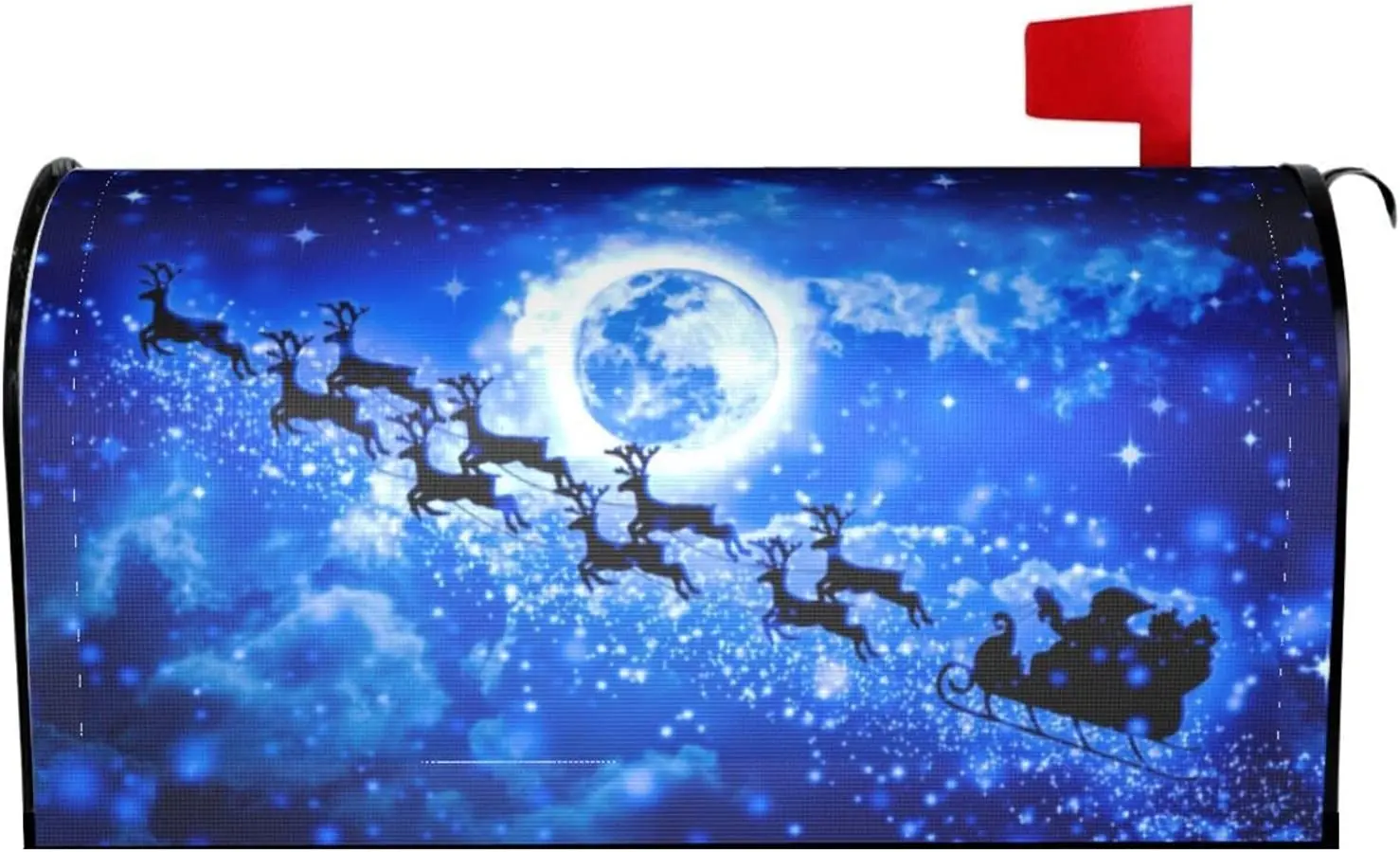 

Christmas Santa Claus Reindeer Blue Mailbox Covers, Christmas Mailbox Wraps for Garden Yard Outdoor Decorations Standard Size 25