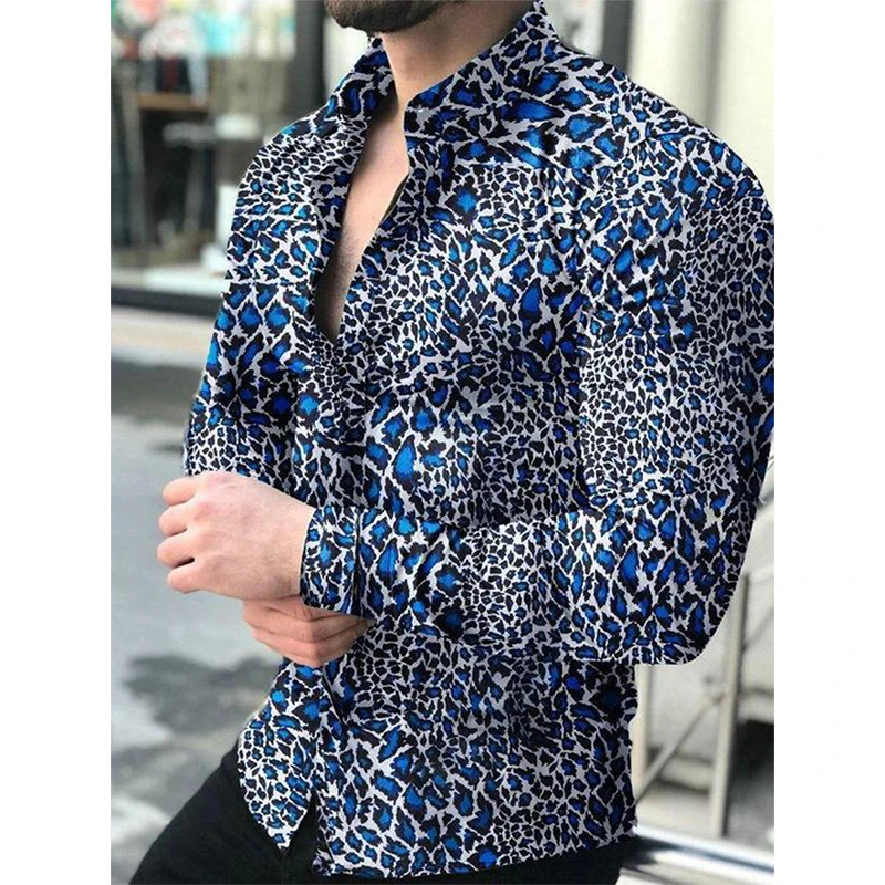 

New High Quality Social Fashion Men Shirts Luxury Shirt Casual Leopard Print Long Sleeve Tops Mens Clothes Prom Blouses Cardigan