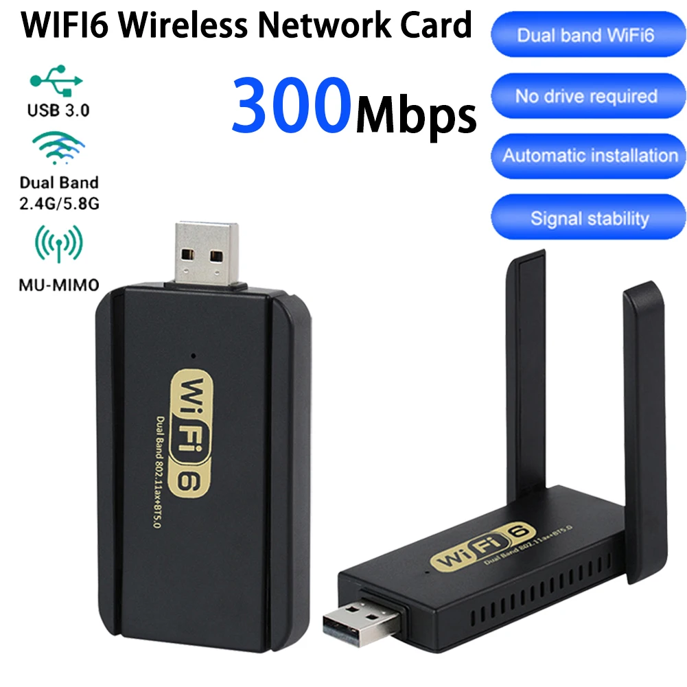 

WIFI 6 Wifi Adapter USB 300Mbps Wi fi Adapter 5Ghz Antenna USB Ethernet PC Wireless Lan Wifi Dongle Network Card Wifi Receiver