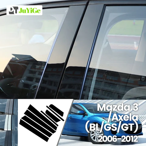 Для Mazda 3 Axela BL GS GT 2006-2012 2008 2009 2010, ярко-черная наклейка из углеродного волокна, окна, двери B C