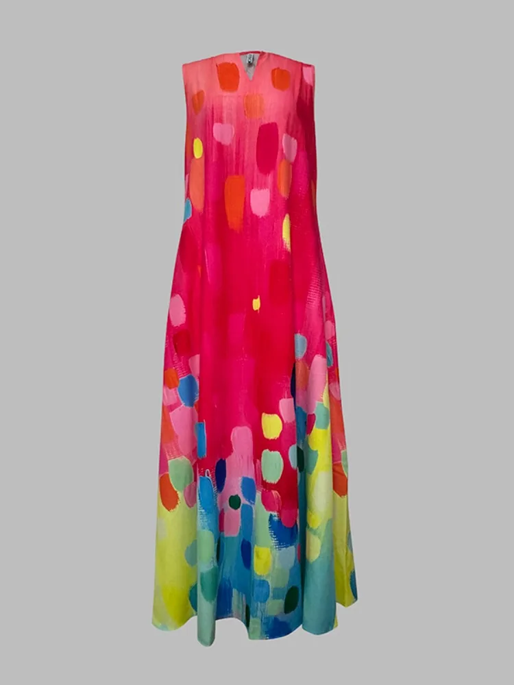 Onecozyday женское весенне-летнее платье макси с ярким принтом плиссированное без