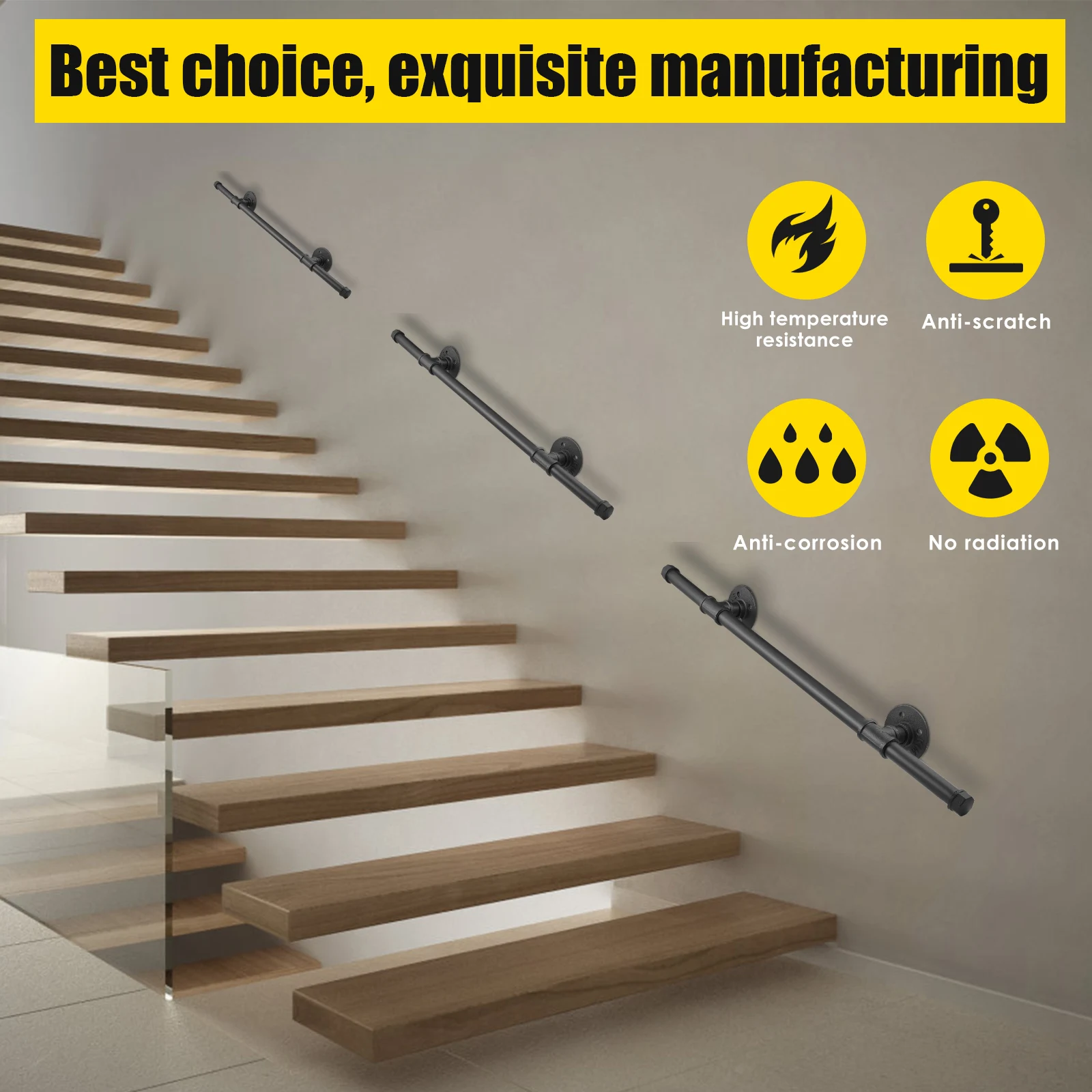 

3.3FT Handrails For Indoor Stairs For Stairs Steps,Metal Non-Slip For Outdoor Indoor Stairs Porch Deck Hand Rail 1 Sections 1M