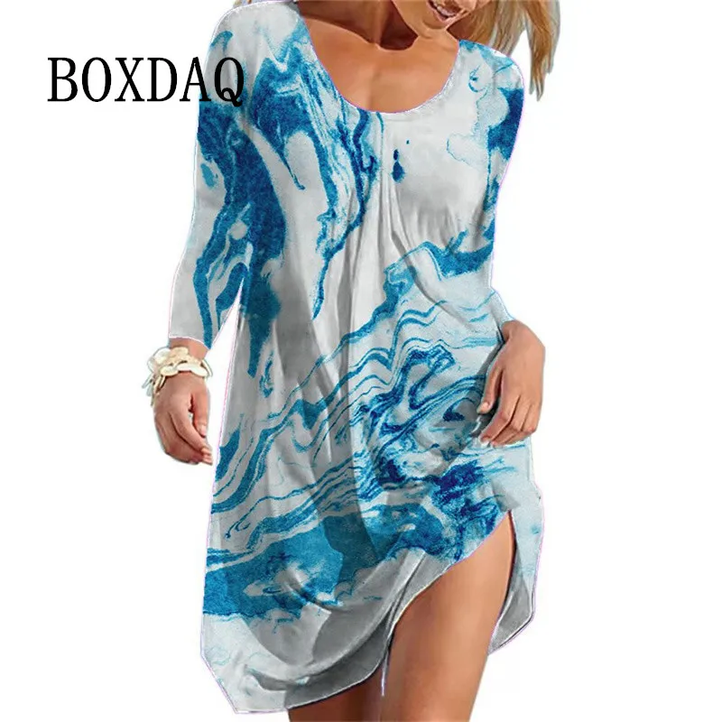 

Gradient Tie Dye Print Oversized Women Dresses Streetwear Casual Long Sleeve Loose Mini Dress Autumn Vintage Ladies A-Line Dress