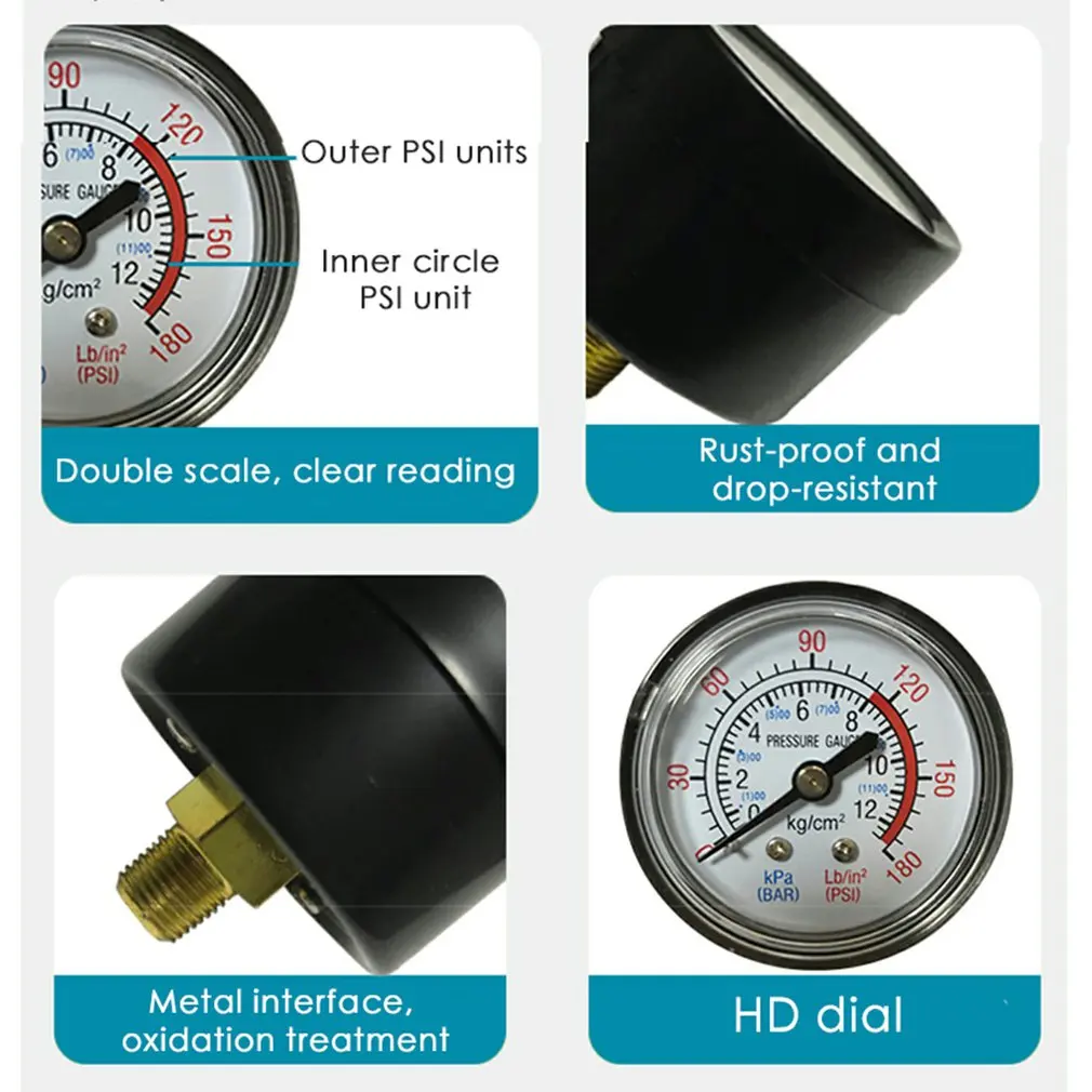 Вакуумный манометр с двумя циферблатами 1/4 дюйма NPT -30HG/60PSI |
