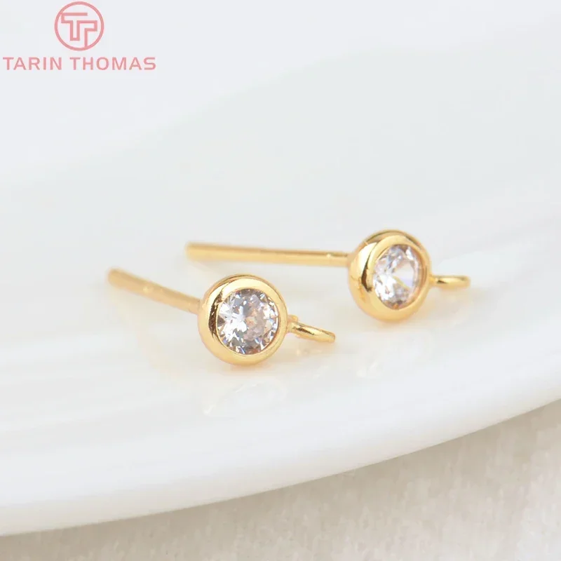 (2607) 4 мм 6 7 8 24-каратное золото латунь с цирконовыми крючками круглые