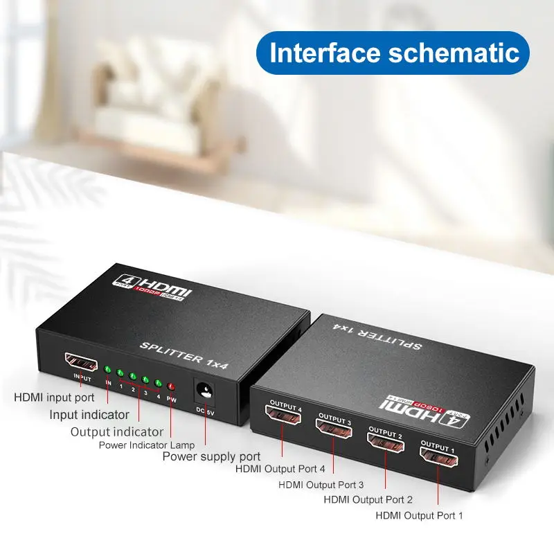 4K HDMI Splitter 1 in 4 out HDMI Video Distributor 1x2 1x4 1080P HDMI Display Duplicate Convert 1 Source to 2 Identical Display images - 6