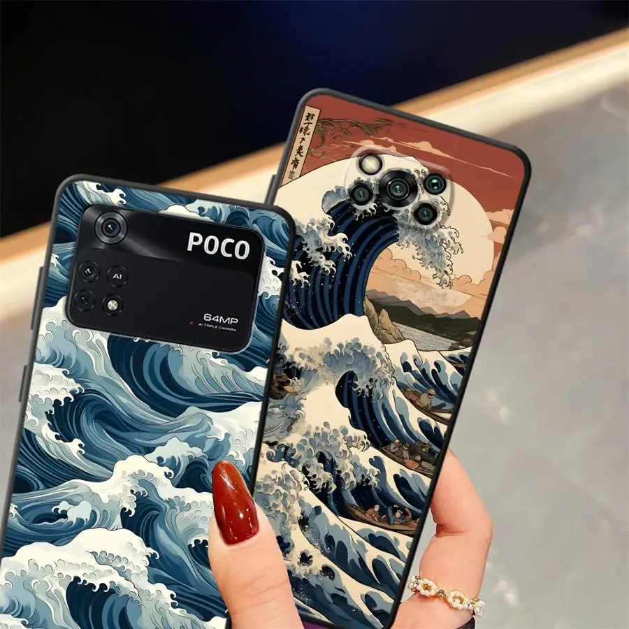 Фото Чехол для телефона Xiaomi Poco F8 X3 X4 X5 X7 Pro C71 C75 C61 F3 M5 C50 M3 M4 M7 F1 с мультяшным рисунком волны №2