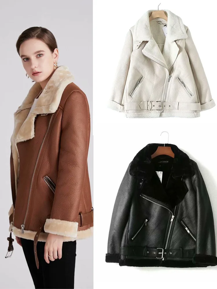 

Warm Women's Winter Motorcycle Velvet Jacket Female Short Lapels Fur Thick Korean Version Plus Velvet Jacket 2022 Bomber Jacket